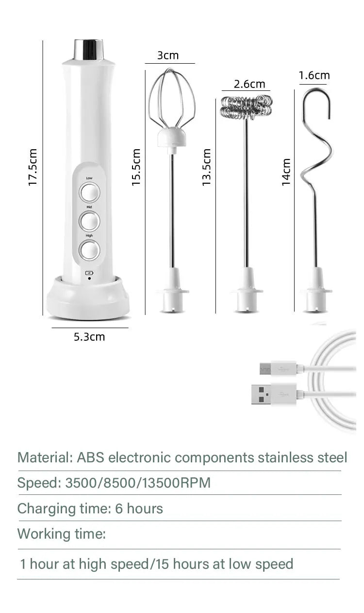 Wireless Milk Foam USB Rechargeable Handheld Electric Foam Maker 3 Speeds for Latte Cappuccino Hot Chocolate Coffee Whisk Mixer