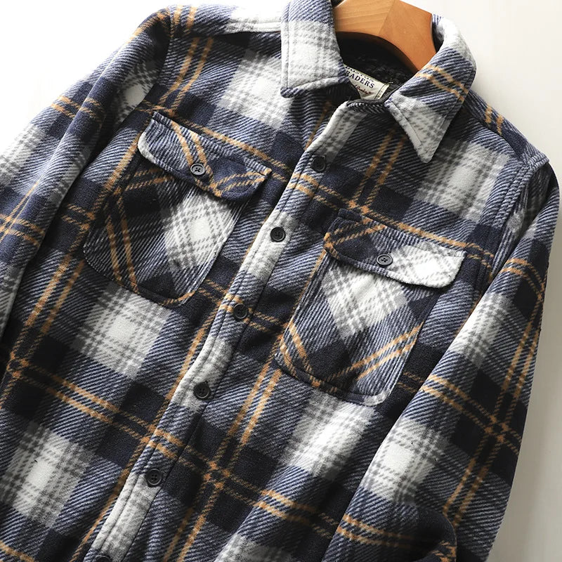 Mens Winter Fleece Linend Warm Plaid Shirt Jacket Casual Long Sleeve Flannel Checked Shirt Men Western Cowboy Button Up Chemise