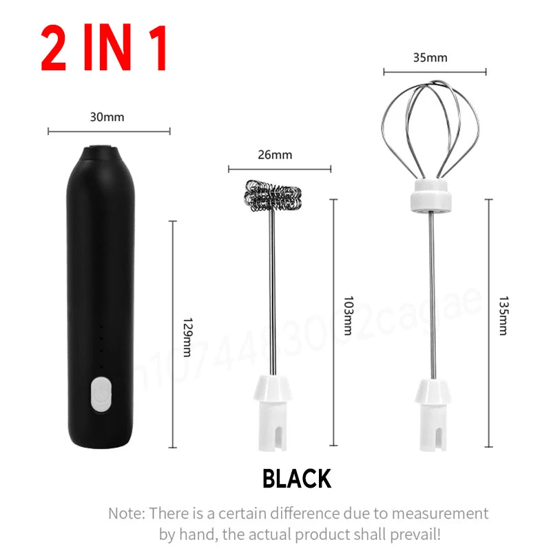 2 In 1 Electric Milk Frother + Egg Beater Wireless Type-C Charging 3 Speeds Mini Handheld Foam Maker Coffee Whisk Cooking Tools