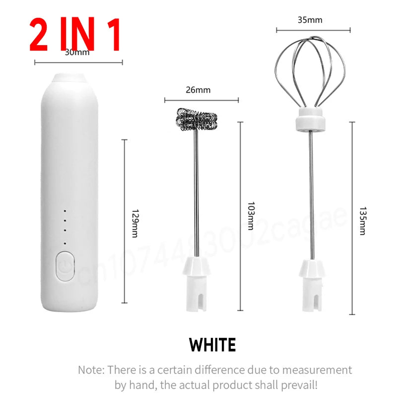 2 In 1 Electric Milk Frother + Egg Beater Wireless Type-C Charging 3 Speeds Mini Handheld Foam Maker Coffee Whisk Cooking Tools