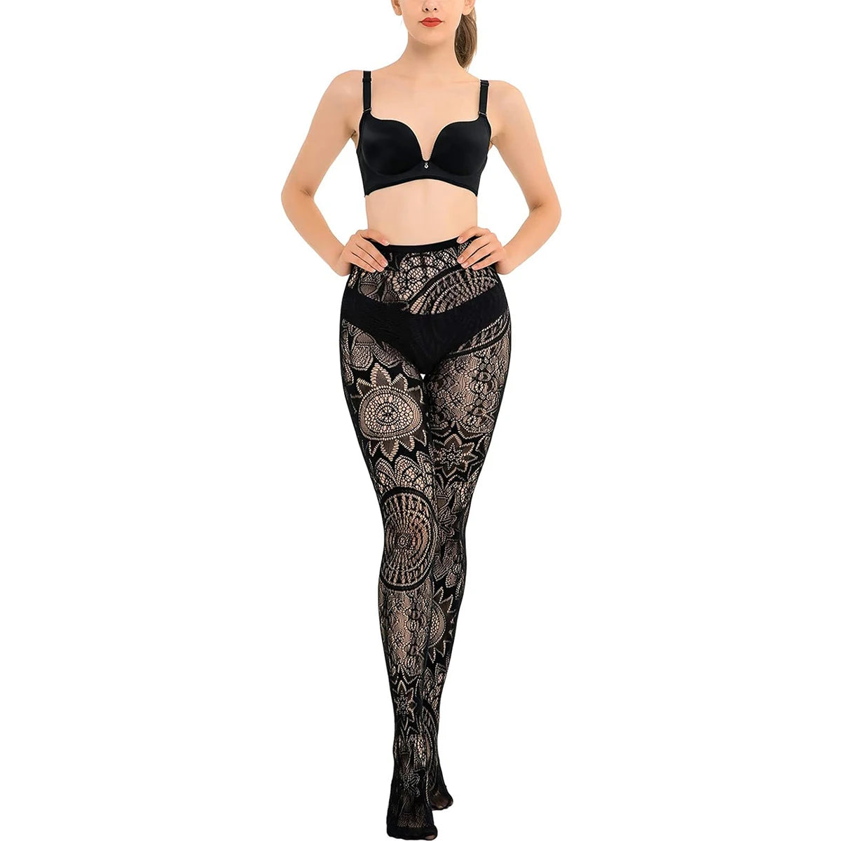 2024 new fashion girls fishnet stockings sexy tattoo lace stockings jacquard lace hollow pantyhose