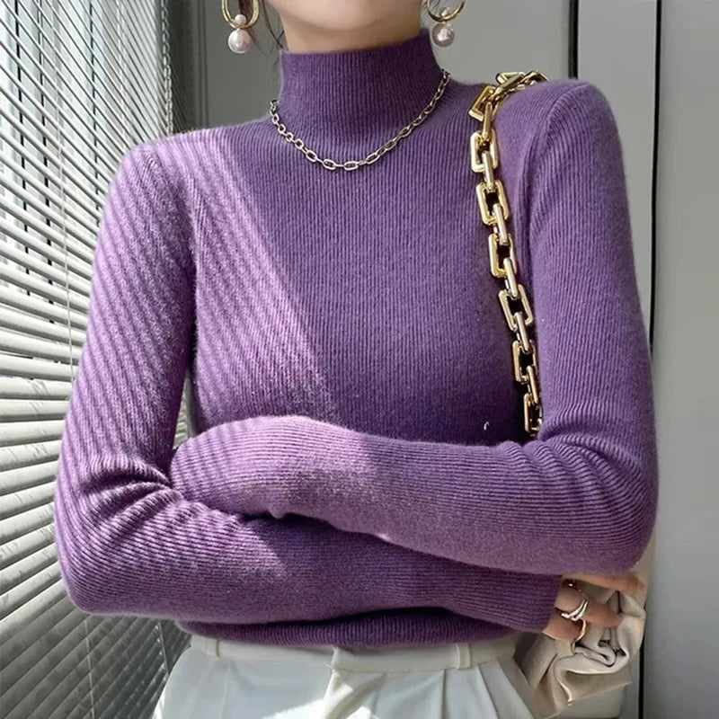 MEXZT Solid Sweater Women Half Turtleneck Knitted Pullovers Harajuku Korean Thick Knitwear Autumn Winter Fashion Slim Jumpers