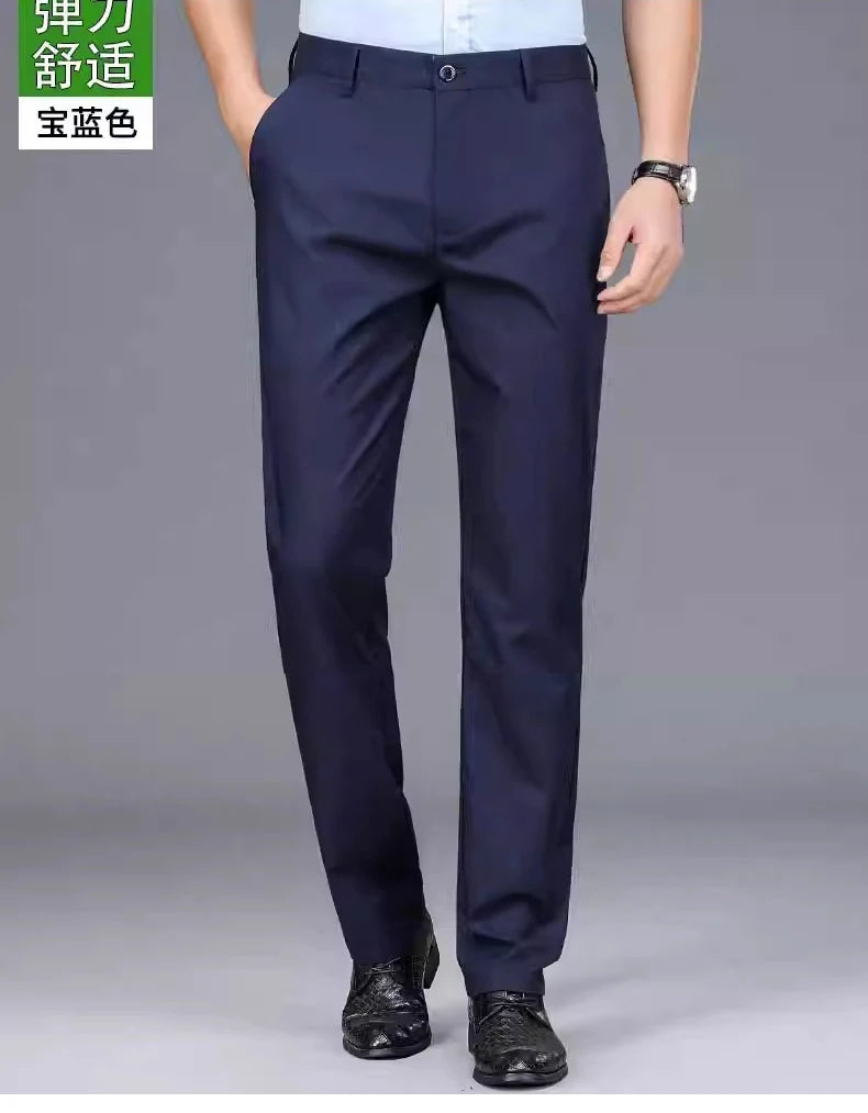 Male Smart Casual Pants Stretchy Sports Men's Fast Dry Trousers Spring Autumn Full Length Straight Office Black Navy Work Pants