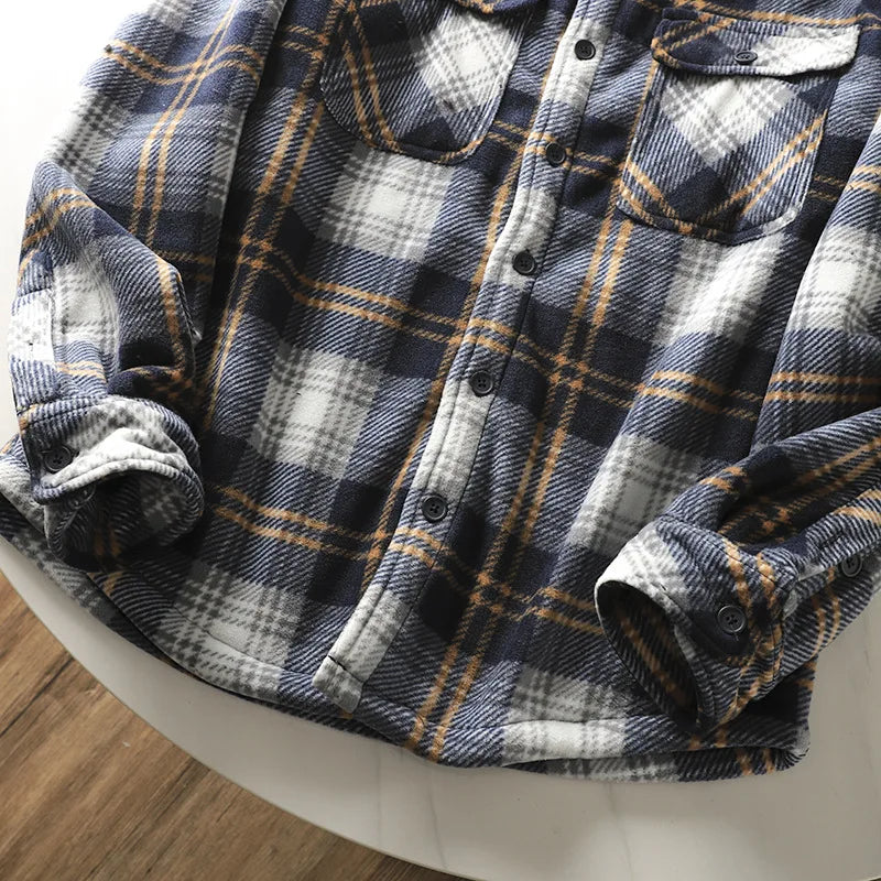 Mens Winter Fleece Linend Warm Plaid Shirt Jacket Casual Long Sleeve Flannel Checked Shirt Men Western Cowboy Button Up Chemise